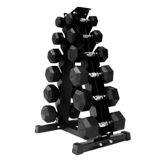 Complete 6-Pair Hex Dumbbell Set (2.5kg–15kg) with Optional Space-Saving Tier 6 Rack – Durable Rubber-Coated, Anti-Roll Hex Weights for Home & Garage Gym