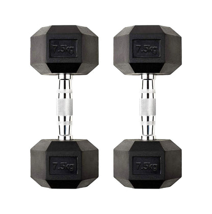 Hex Dumbbells 2.5kg–60kg – Pairs & Sets Available – Rubber Coated Anti Roll Weights with Chrome Handles – Full Dumbbell Range for Strength Training at Home or Studio
