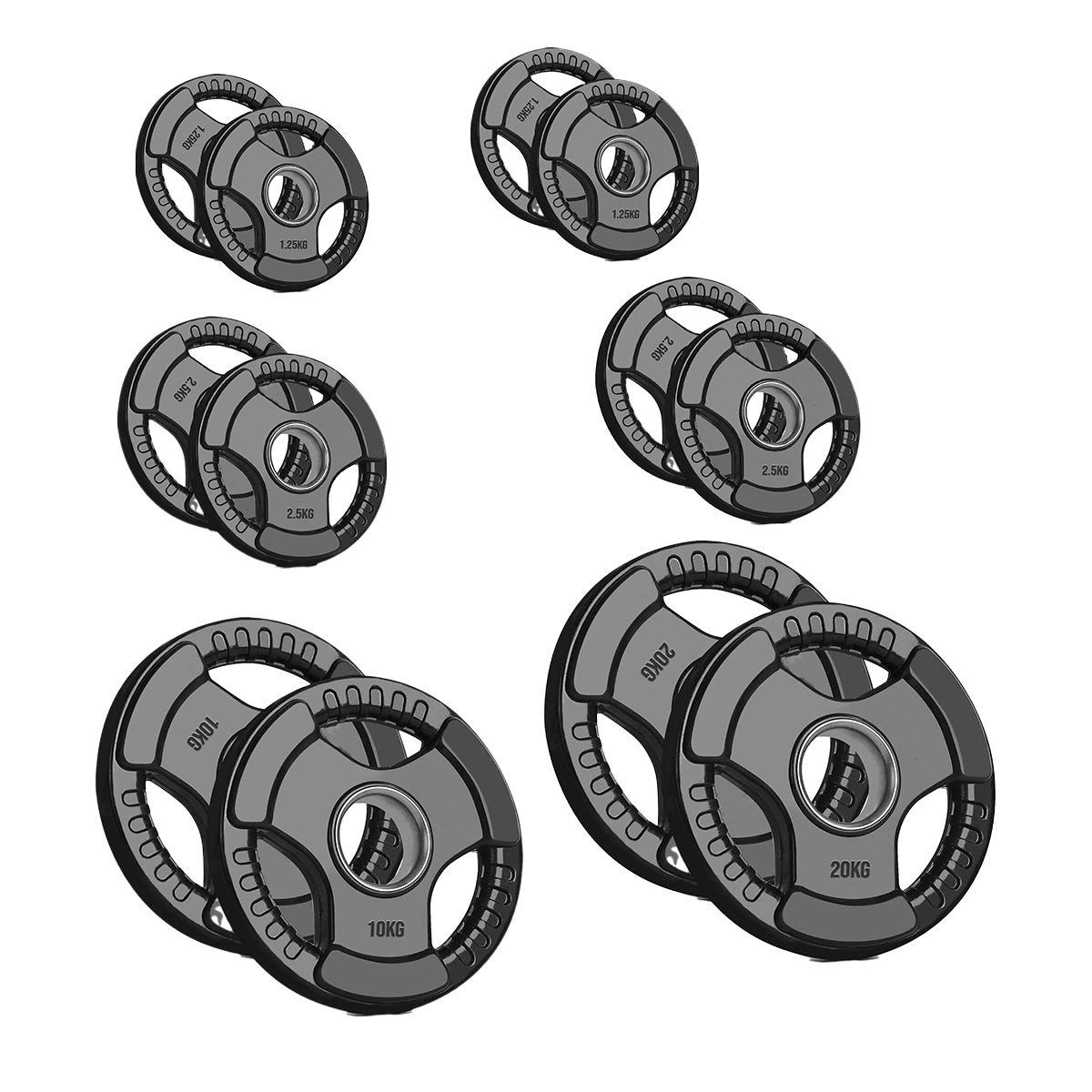 Black Rubber-Coated Tri-Grip Olympic Weight Plate – Cast Iron, 2" Centre Hole for Versatile Strength Training