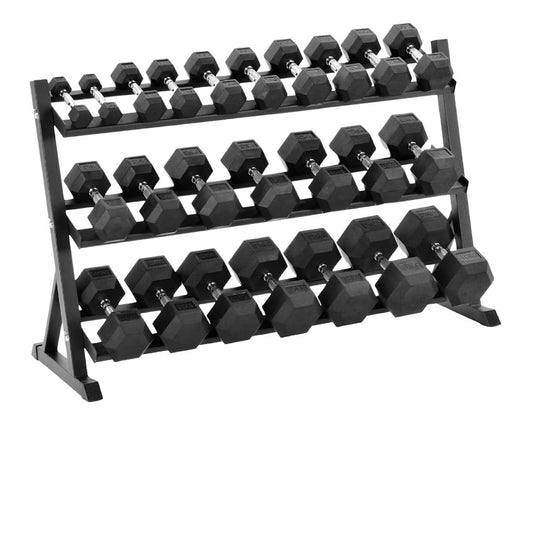 Complete Hex Dumbbell Set 11 Pairs (2.5kg–30kg) with Optional 3-Tier Rubber-Coated Rack – Anti-Roll, Ergonomic Handles for Home & Studio Strength Training