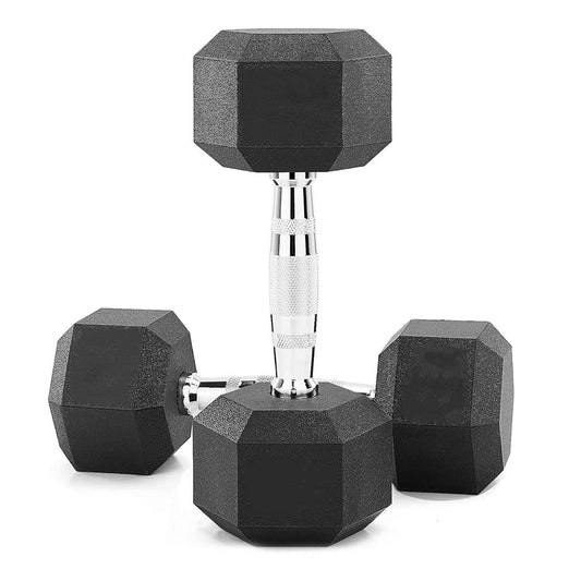 Hex Dumbbells 2.5kg–60kg – Pairs & Sets Available – Rubber Coated Anti Roll Weights with Chrome Handles – Full Dumbbell Range for Strength Training at Home or Studio