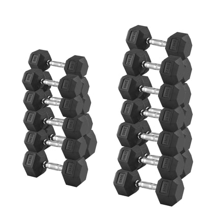 Complete Hex Dumbbell Set 11 Pairs (2.5kg–30kg) with Optional 3-Tier Rubber-Coated Rack – Anti-Roll, Ergonomic Handles for Home & Studio Strength Training