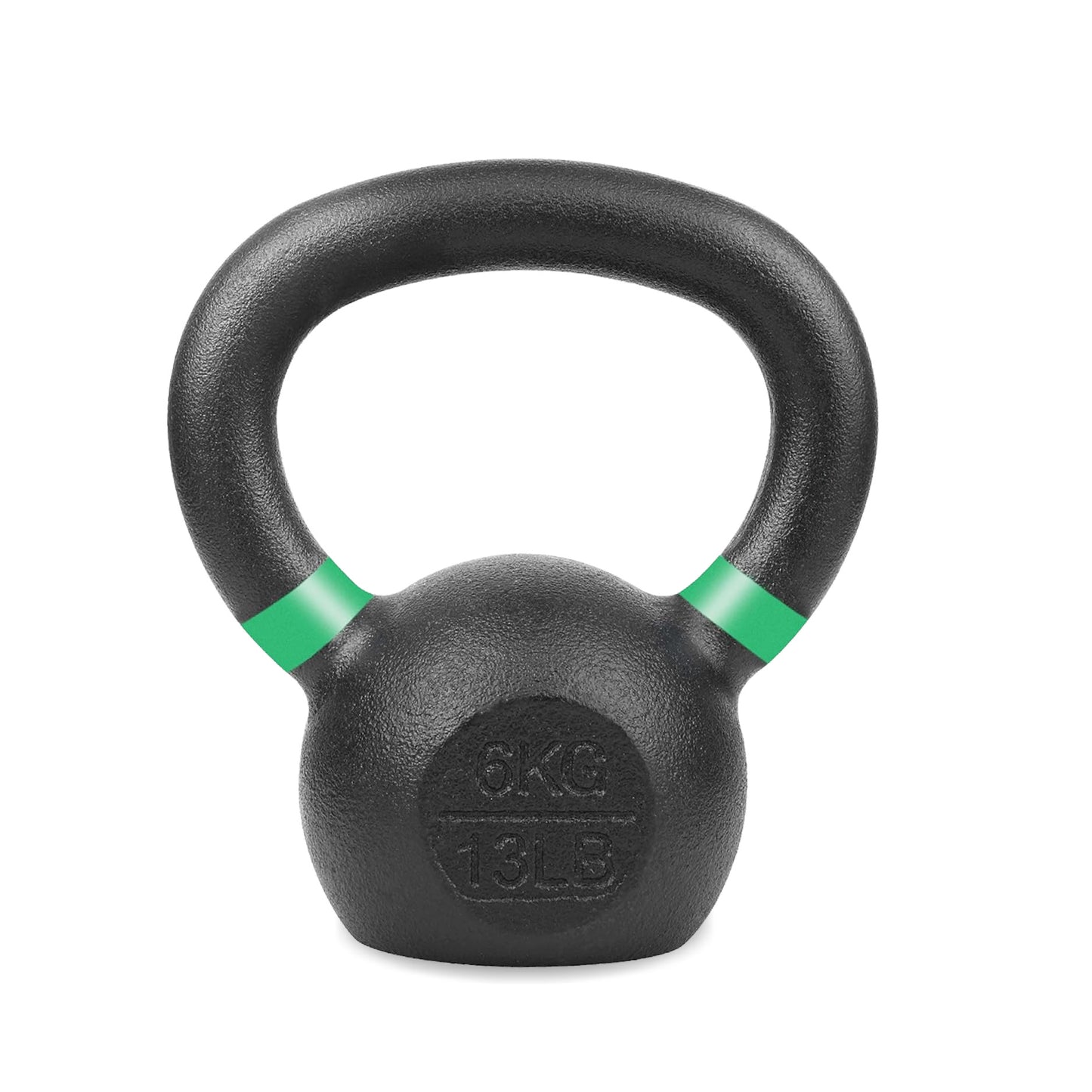 Black kettlebell with green accents on a white background