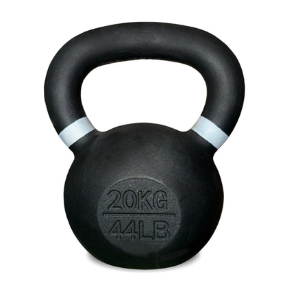 Black kettlebell with '20KG' and '44LB' marking on a white background