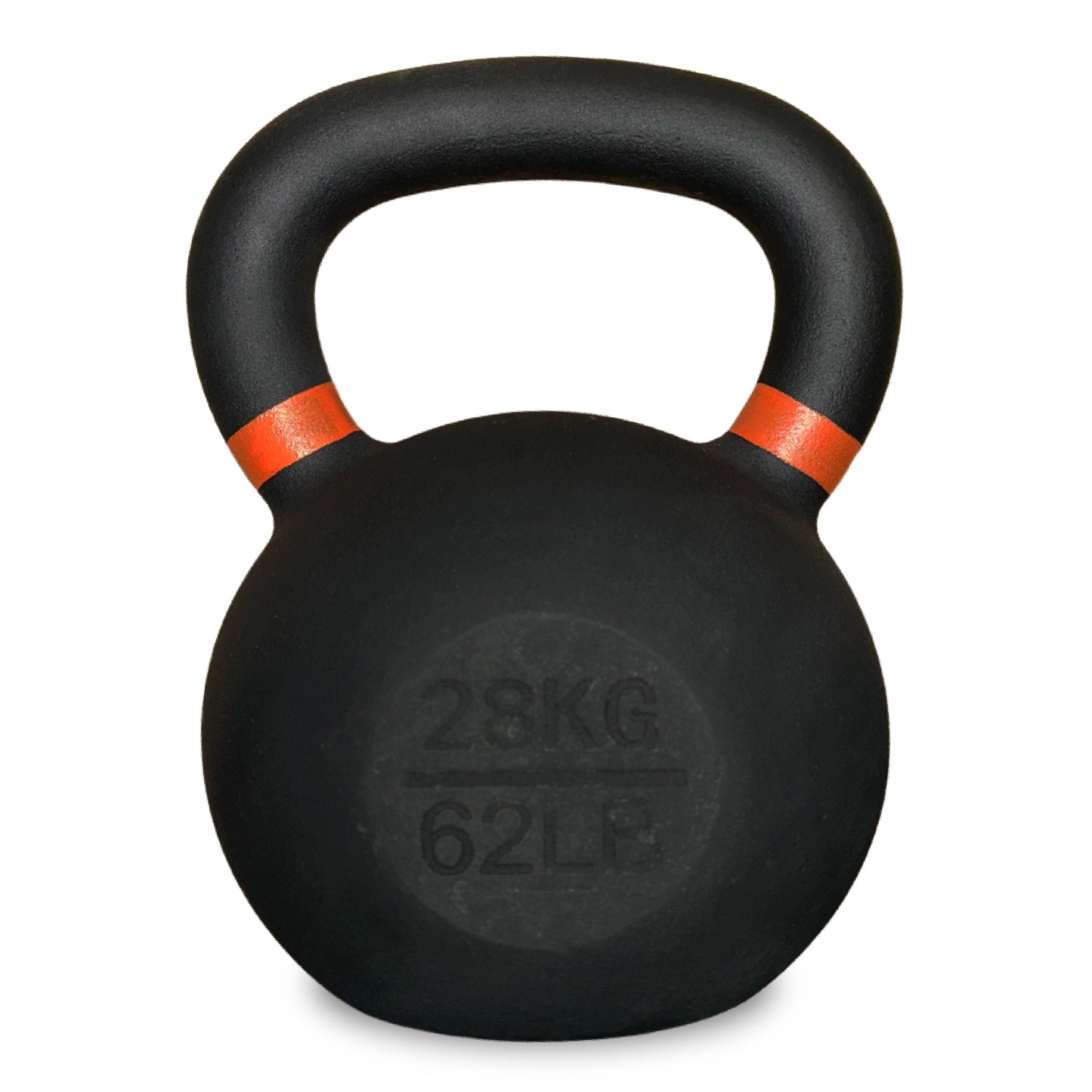 Black kettlebell with orange accents on a white background