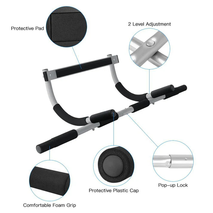 Gym bar with features highlighted on a white background