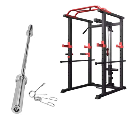 All-in-One Adjustable Power Rack Cage with Cable Pulley, Multi-Grip Pull-Up Bar, J-Cups, Chrome Spotters – Heavy-Duty Frame for Home & Commercial Gym Training