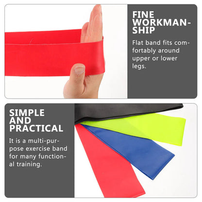 Colorful resistance bands with text describing their features on a white background