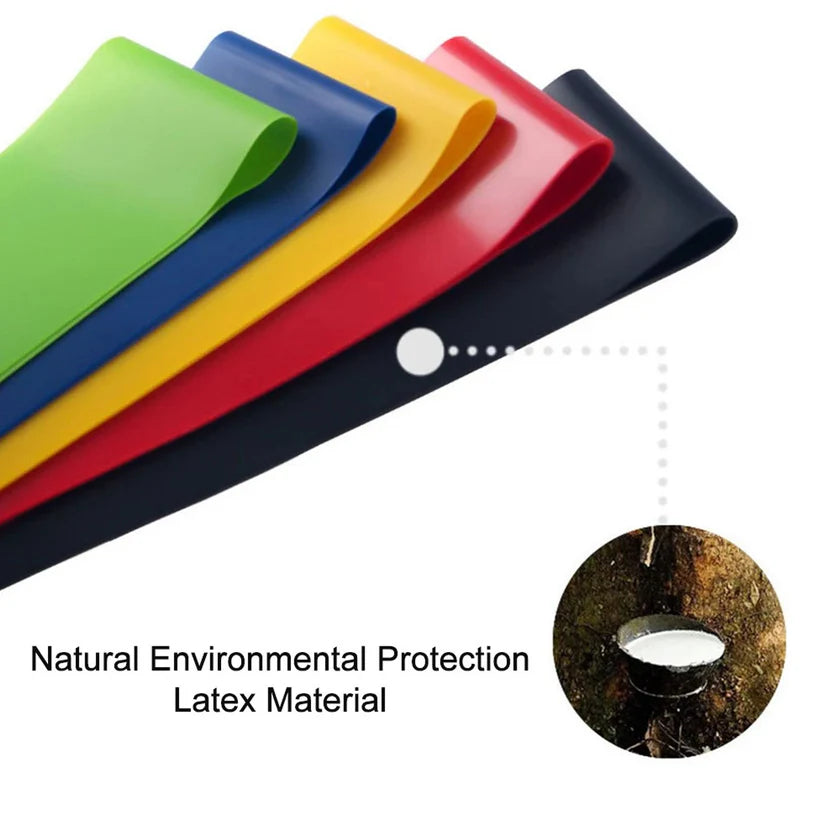 Five sheets of different colored latex material with a close-up of a natural rubber tree leaf.