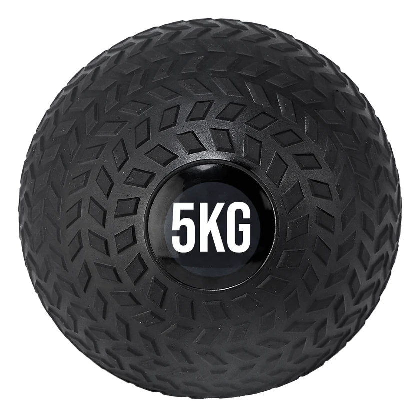 Black 5KG weight ball on a white background