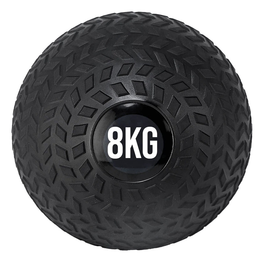 Black 8KG weight ball on a white background