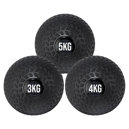 Three black weighted balls with 3kg, 4kg, and 5kg labels on a white background