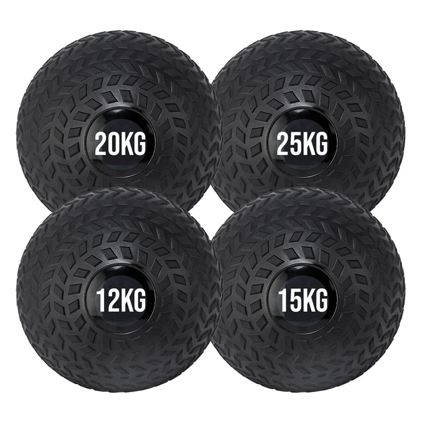 Four black dumbbells with weight markings on a white background