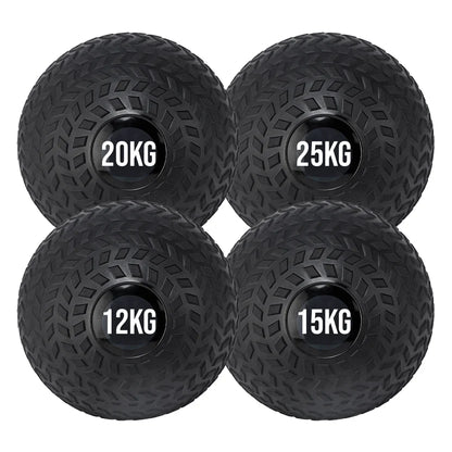 Four black dumbbells with weight markings on a white background