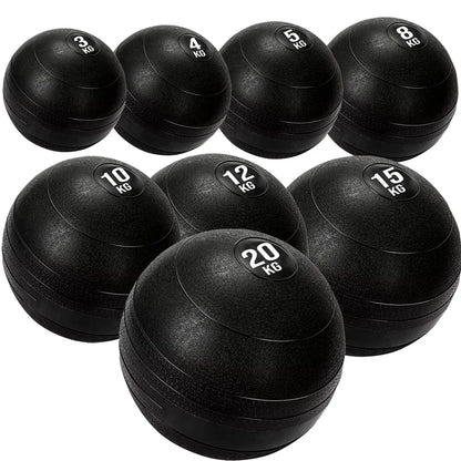 Set of black exercise balls with weight markings on a white background