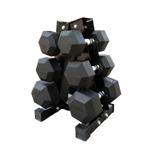 3-Pair Hex Dumbbell Set 2.5kg–15kg with Optional Tier 3 Rack – Rubber-Coated, Anti-Roll Hex Weights for Compact Home, Garage, or Studio Gym Storage & Training